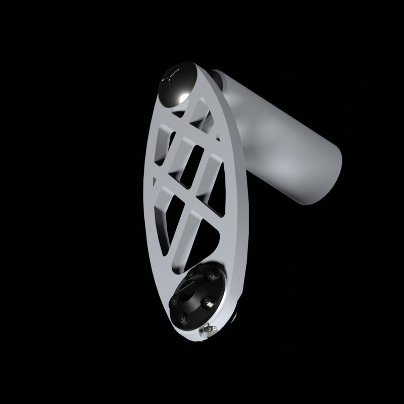 The aerospace-inspired carbon fiber crank arm of a Zeus Dynamo generator.