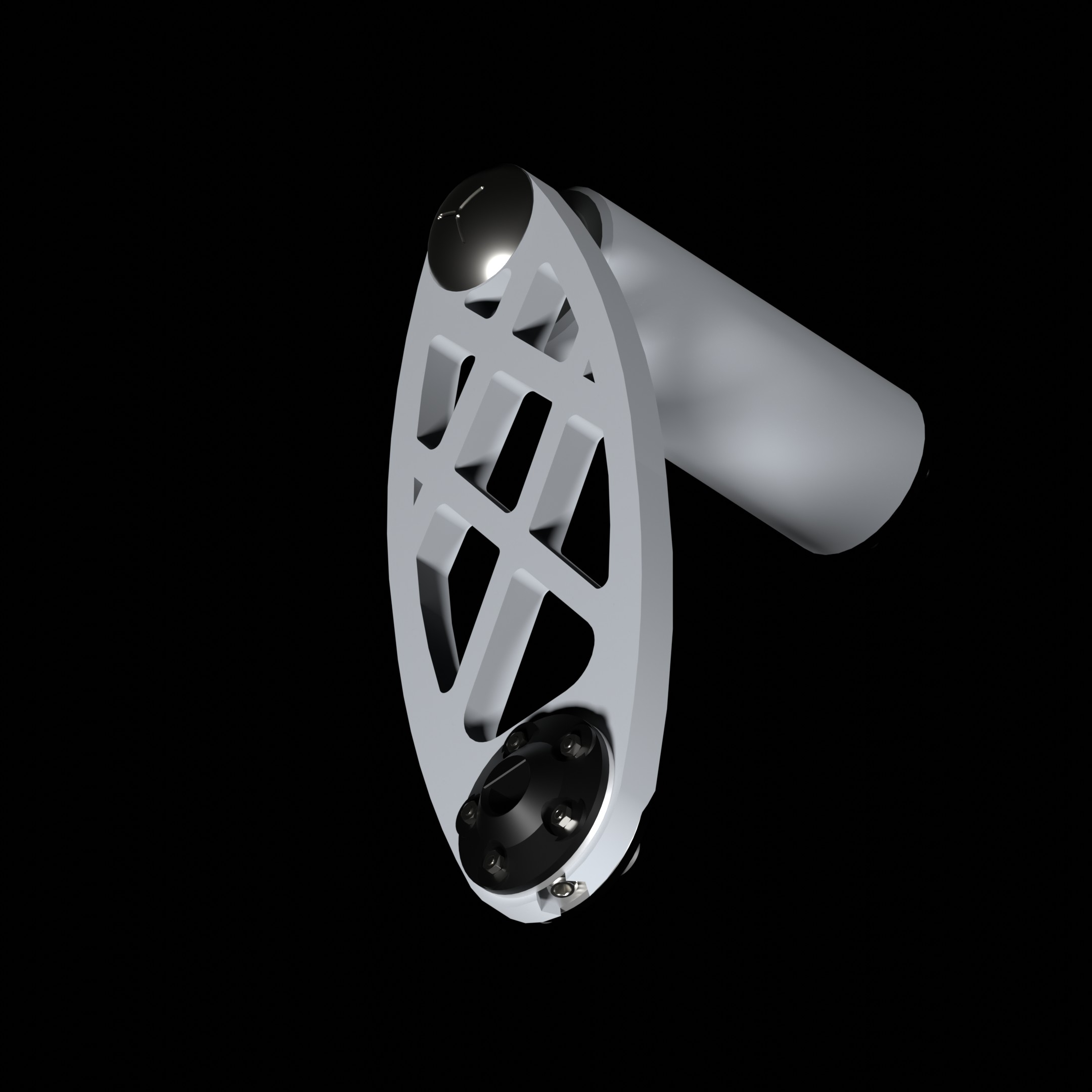 The aerospace-inspired carbon fiber crank arm of a Zeus Dynamo generator.