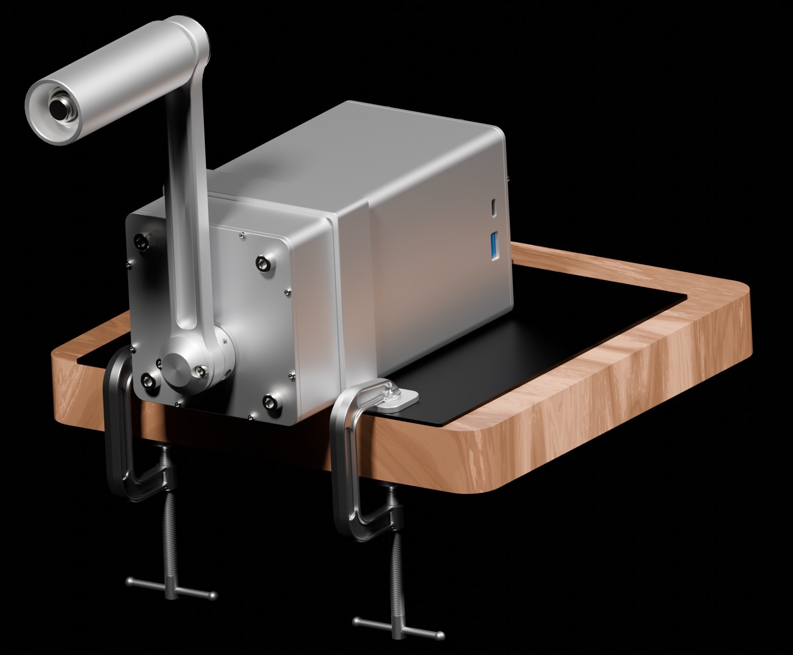 The Powerhouse, a rugged all-metal hand crank generator by Zeus Dynamo.